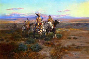 Indios americanos Painting - Buscando el detalle del sendero 1901 Charles Marion Russell Indios americanos